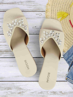 Mochi - Women Cream Open Casual Sandal Heels
