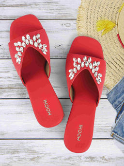 Mochi - Women Red Open Casual Sandal Heels