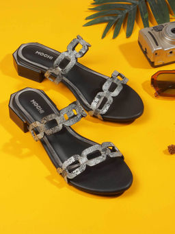 Mochi - Women Black Open Casual Sandal Heels