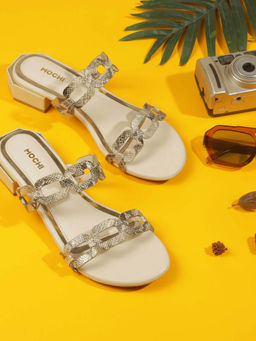 Mochi - Women Gold Open Casual Sandal Heels