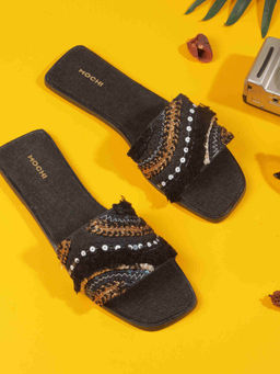 Mochi - Women Black Open Casual Flats