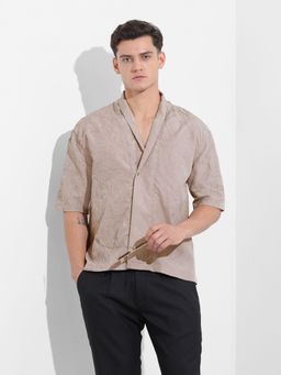 The Indian Garage Co - Men Grey Relaxed Fit Shawl Lapel Polyester Shirt