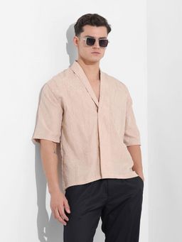 The Indian Garage Co - Men Beige Relaxed Fit Shawl Lapel Polyester Shirt