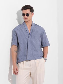 The Indian Garage Co - Men Blue Relaxed Fit Shawl Lapel Polyester Shirt
