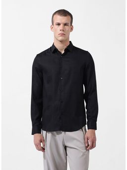 The Indian Garage Co - Men Black Slim Fit Collar Neck Polyester Shirt