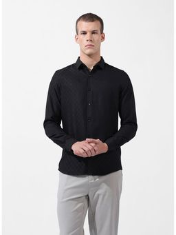 The Indian Garage Co - Men Black Slim Fit Collar Neck Polyester Shirt