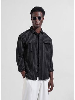 The Indian Garage Co - Men Black Relaxed Fit Collar Neck Cotton Blend Shirt