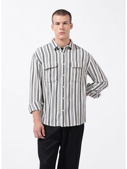 The Indian Garage Co - Men Black Relaxed Fit Collar Neck Cotton Blend Shirt