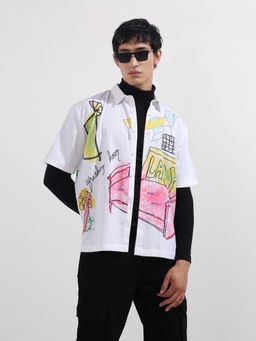 The Indian Garage Co - Men White Boxy Fit Collar Neck Polyester Shirt