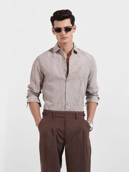 The Indian Garage Co - Men Grey Slim Fit Collar Neck Polyester Shirt