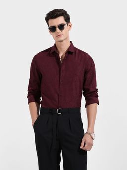 The Indian Garage Co - Men Burgundy Slim Fit Collar Neck Polyester Shirt
