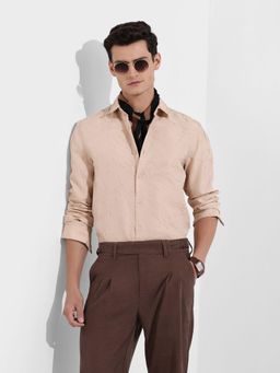The Indian Garage Co - Men Beige Slim Fit Collar Neck Polyester Shirt