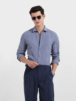 The Indian Garage Co - Men Blue Slim Fit Collar Neck Polyester Shirt