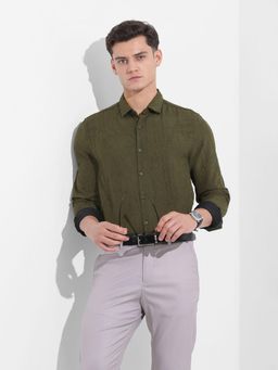The Indian Garage Co - Men Green Slim Fit Collar Neck Polyester Shirt