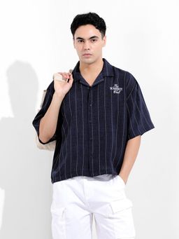 The Indian Garage Co - Men Blue Boxy Fit Collar Neck Polyester Shirt