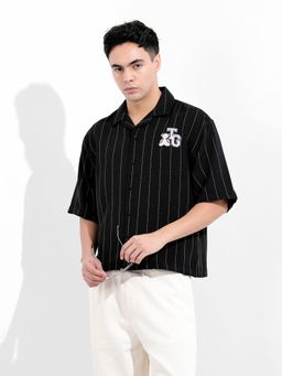 The Indian Garage Co - Men Black Boxy Fit Collar Neck Polyester Shirt