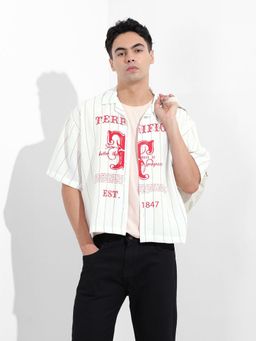 The Indian Garage Co - Men White Boxy Fit Collar Neck Polyester Shirt