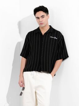 The Indian Garage Co - Men Black Boxy Fit Collar Neck Polyester Shirt