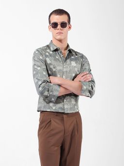 The Indian Garage Co - Men Green Slim Fit Collar Neck Cotton Shirt