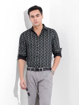 The Indian Garage Co - Men Black Slim Fit Collar Neck Cotton Shirt
