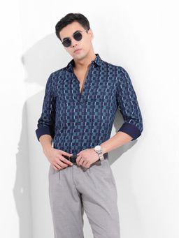 The Indian Garage Co - Men Blue Slim Fit Collar Neck Cotton Shirt