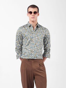 The Indian Garage Co - Men Green Slim Fit Collar Neck Cotton Shirt
