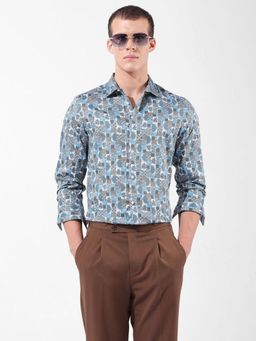 The Indian Garage Co - Men Blue Slim Fit Collar Neck Cotton Shirt