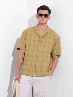 The Indian Garage Co - Men Khaki Relaxed Fit Collar Neck Cotton Blend Shirt