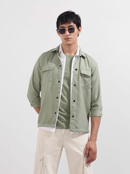 The Indian Garage Co - Men Green Regular Fit Collar Neck Polyester Shirt