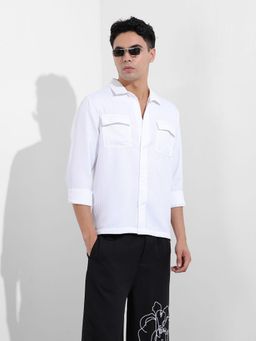 The Indian Garage Co - Men White Regular Fit Collar Neck Polyester Shirt