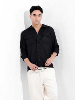 The Indian Garage Co - Men Black Regular Fit Collar Neck Polyester Shirt