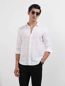 The Indian Garage Co - Men White Slim Fit Collar Neck Polyester Shirt