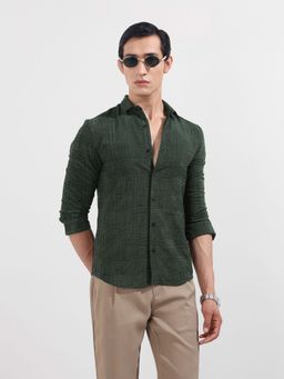 The Indian Garage Co - Men Green Slim Fit Collar Neck Polyester Shirt