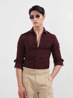 The Indian Garage Co - Men Maroon Slim Fit Collar Neck Polyester Shirt
