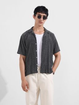 The Indian Garage Co - Men Black Relaxed Fit Collar Neck Polyester Shirt