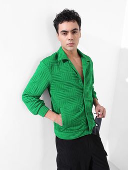 The Indian Garage Co - Men Green Regular Fit Collar Neck Polyester Blend Shacket