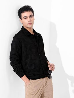 The Indian Garage Co - Men Black Regular Fit Collar Neck Polyester Blend Shacket