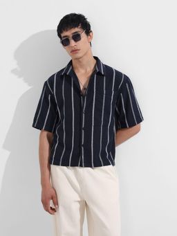 The Indian Garage Co - Men Blue Boxy Fit Collar Neck Polycotton Shirt