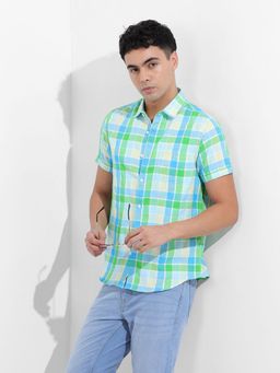 The Indian Garage Co - Men Green Slim Fit Collar Neck Cotton Blend Shirt