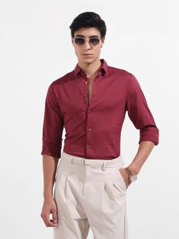 The Indian Garage Co - Men Red Regular Fit Collar Neck Polyester Blend Shirt