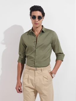 The Indian Garage Co - Men Green Regular Fit Collar Neck Polyester Blend Shirt