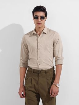 The Indian Garage Co - Men Beige Regular Fit Collar Neck Polyester Blend Shirt