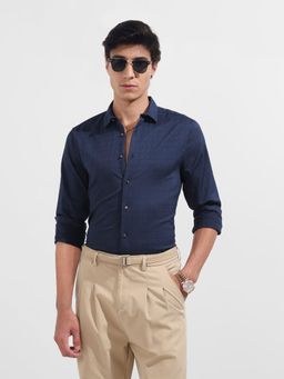 The Indian Garage Co - Men Navy Blue Regular Fit Collar Neck Polyester Blend Shirt