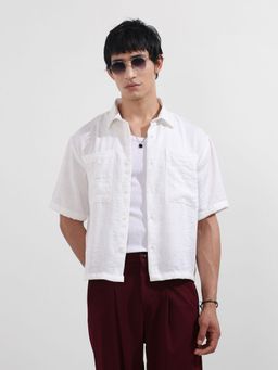 The Indian Garage Co - Men White Boxy Fit Collar Neck Polyester Shirt
