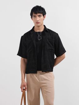 The Indian Garage Co - Men Black Boxy Fit Collar Neck Polyester Shirt