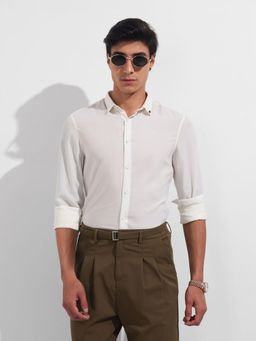 The Indian Garage Co - Men White Slim Fit Collar Neck Polyester Shirt