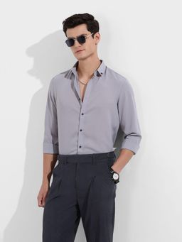 The Indian Garage Co - Men Grey Slim Fit Collar Neck Polyester Shirt