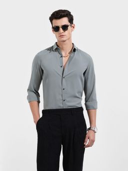 The Indian Garage Co - Men Green Slim Fit Collar Neck Polyester Shirt