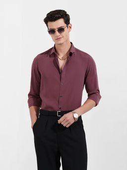 The Indian Garage Co - Men Purple Slim Fit Collar Neck Polyester Shirt