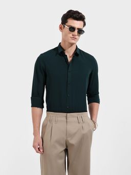 The Indian Garage Co - Men Green Slim Fit Collar Neck Polyester Shirt